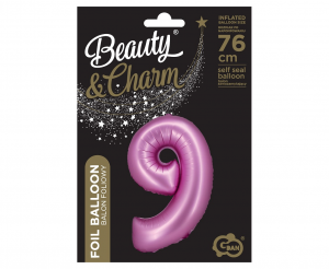 Balon foliowy B&C, Cyfra 9, satynowa różowa, 76 cm