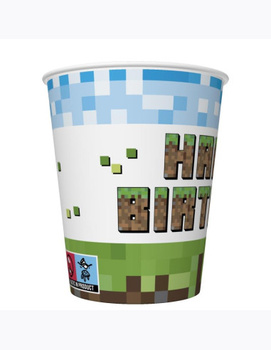 Kubeczki papierowe " Pixel Block Happy Birthday", 250ml, 8 szt