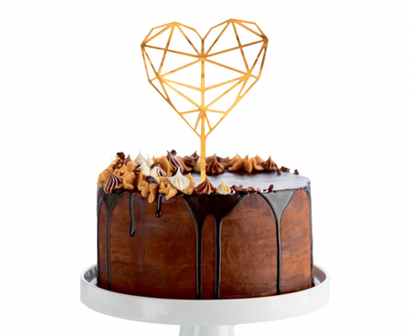 Dekoracja akrylowa na tort Diamond Heart, złota, 16x10 cm