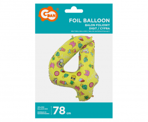 Balon foliowy Cyfra 4, obrazki, 78 cm