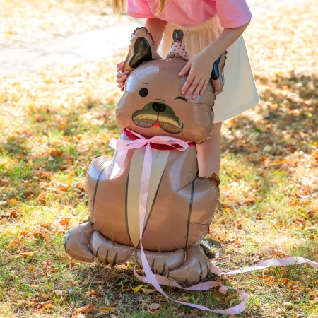 Balon foliowy stojący, Pies Buldog z czapeczką, 60x98 cm