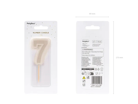 Świeczka urodzinowa Cyferka 7, beż, 6 cm