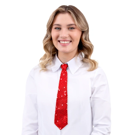 Krawat cekinowy, czerwony