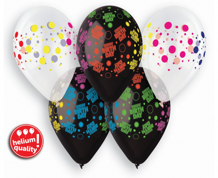 Balony Premium Hel Urodzinowe Groszki, 13 cali/ 5 szt.