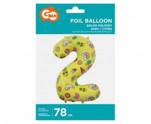 Balon foliowy Cyfra 2, obrazki, 78 cm