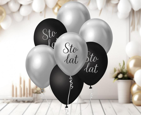 Bukiet balonowy B&C srebrno-czarny Sto Lat, 7 szt.