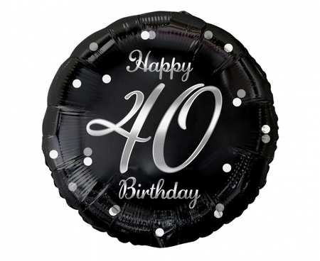Balon foliowy Happy 40 Birthday, czarny, nadruk srebrny, 18"