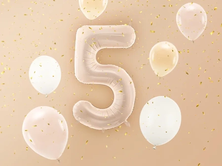 Balon foliowy Cyfra ''5'', 72cm, c. beż