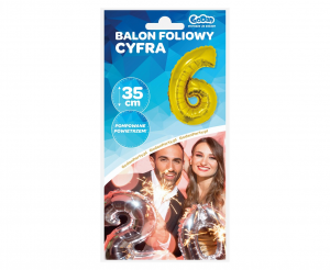 Balon foliowy "Cyfra 6", złota, 35 cm