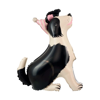 Balon foliowy stojący, Pies Border Collie z czapeczką, 76x92 cm