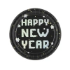 Talerzyki papierowy Happy New Year czarno-srebrny 7cali 6szt.