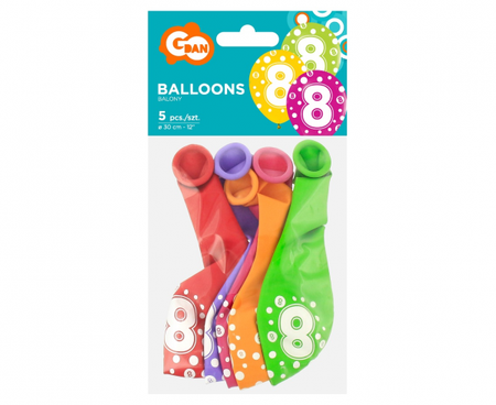 Balony z cyframi: 8, 12"/ 5 szt.