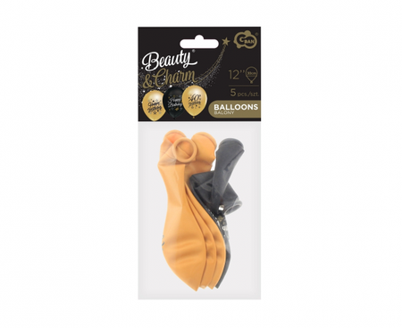 Balony Beauty&Charm 12" z nadrukiem "40", złote i czarne, 5 szt.