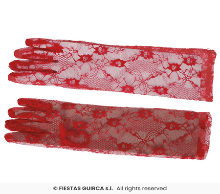 Rękawiczki koronkowe czerwone, 38 cm