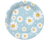 Talerzyki papierowe, niebieskie, stokrotki, 18 cm, 6 szt.