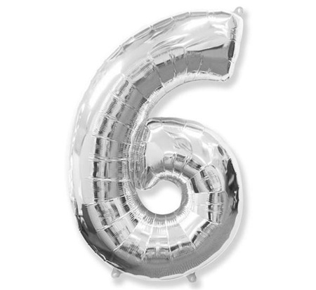 Balon foliowy FX - "Number 6" srebrny, 85 cm