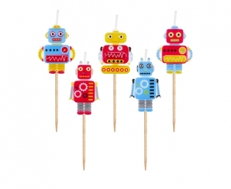 Świeczki pikery Robot, 5 szt.