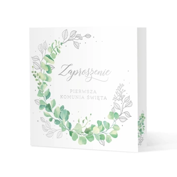 Zaproszenie na komunię Eukaliptus srebrny 10szt.