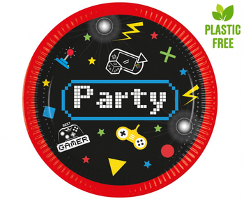 Talerzyki papierowe Gaming Party, 23 cm, 8 szt. (plastic-free)