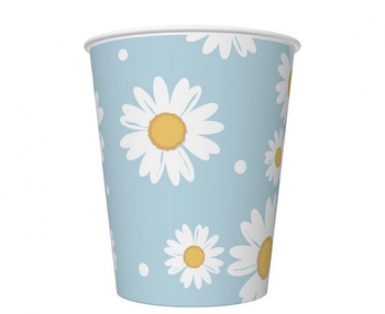 Kubeczki papierowe, niebieskie, stokrotki, 250 ml, 6 szt.