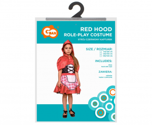 Strój Czerwony Kapturek (sukienka, kaptur z pelerynką), rozm. 120/130 cm