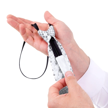 Krawat cekinowy, srebrny