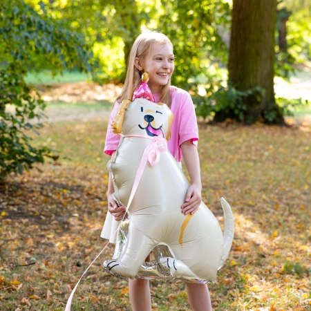 Balon foliowy stojący, Pies Golden z czapeczką, 76x96 cm