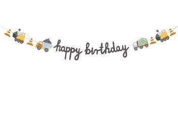 Baner Happy birthday Pojazdy budowlane, 2 m, mix