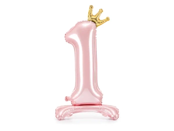 Stojący balon foliowy cyfra "1", 84 cm, jasny różowy