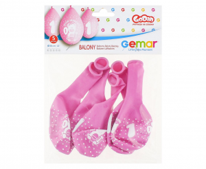 Balony Premium "Moje 1 Urodziny", nad. 1 kolor, dla dziewczynki (wiszące), 12"/ 5 szt.