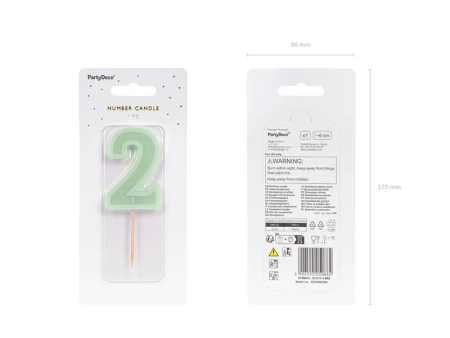 Świeczka urodzinowa Cyferka 2, zielony, 6 cm