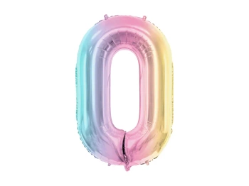 Balon foliowy Cyfra ''0'', 86cm, pastelowy tęczowy