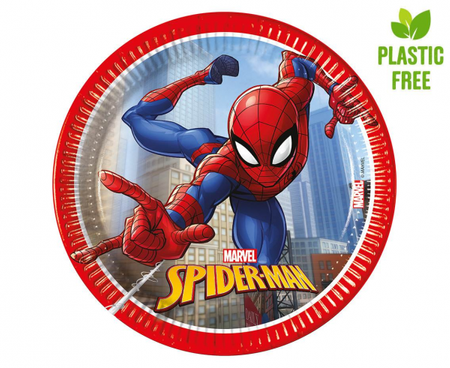 Talerzyki papierowe Spiderman Crime Fighter,20cm, 8 szt. (plastic-free)