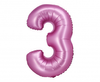 Balon foliowy B&C, Cyfra 3, satynowa różowa, 76 cm
