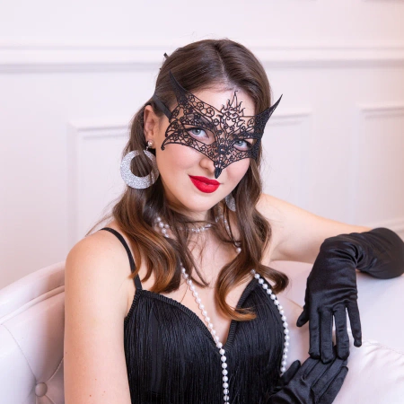 Maska wenecka Lis koronkowa czarna 22x12cm