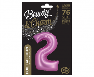 Balon foliowy B&C, Cyfra 2, satynowa różowa, 76 cm