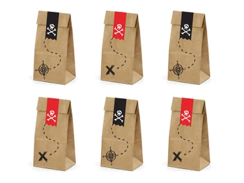 Torebki na słodycze Piraci, kraft, 8x18x6cm