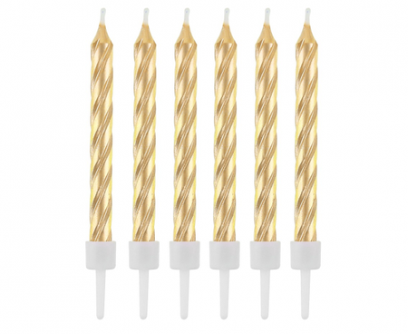 Świeczki B&C z podstawkami, zakręcone złote, 8 cm, 12 szt.