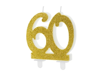 Świeczka urodzinowa liczba 60, złoty 7.5cm