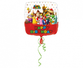 Balon foliowy 18 cali/43 cm Mario Bros "Happy Birthday"