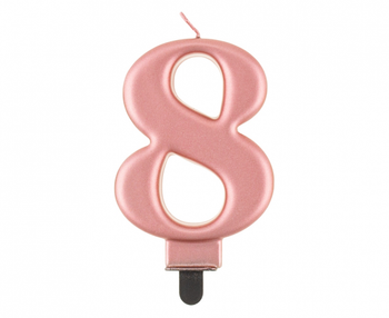 Świeczka B&C cyferka 8, metalik różowo-złota, 8,0 cm