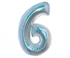 Balon foliowy B&C, Cyfra 6, holograficzna srebrna, 76 cm