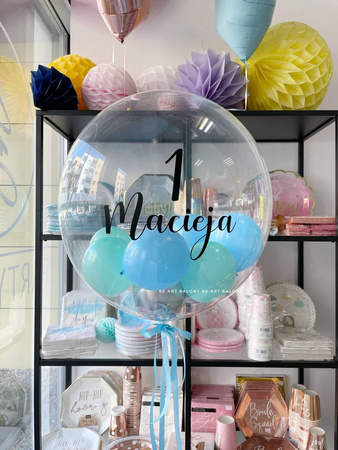 Balon spersonalizowany 24" z napisem z balonikami 5" napełniony helem