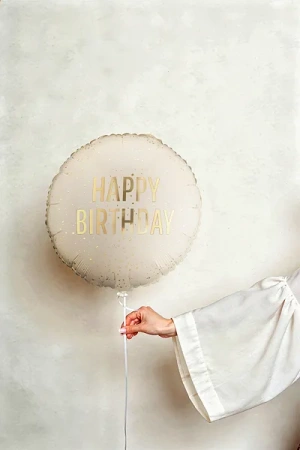 Balon foliowy pastylka Happy Birthday, 35x35 cm, kremowy