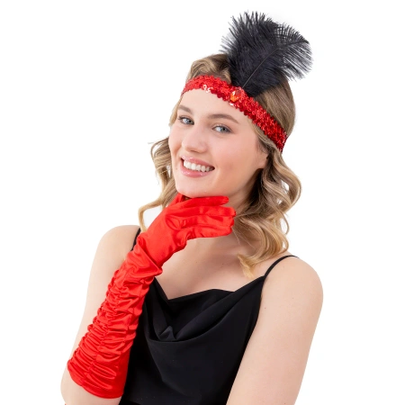 Opaska z cekinami i piórami, Lata 20-te, czerwona