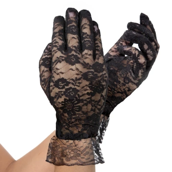 Rękawiczki koronkowe, czarne, 26 cm