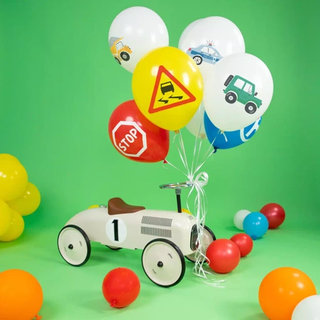 Balony biodegradowalne Auta 12cali 9szt. zestaw