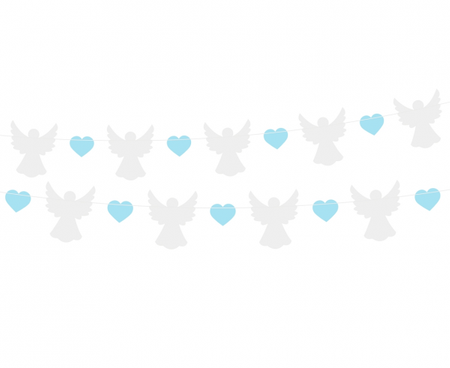 Girlanda papierowa Aniołki (10x12 cm), niebieskie serduszka (5x4 cm), 150 cm