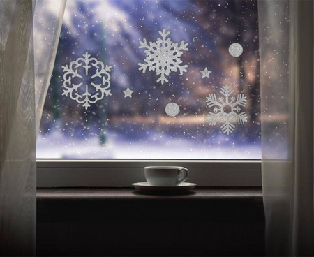 Naklejki samoprzylepne Śnieżynki, mix, brokatowe srebrne