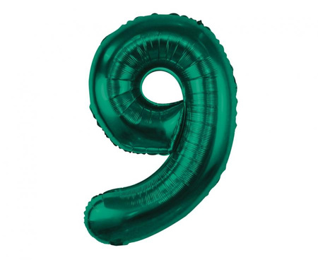 Balon foliowy B&C, cyfra 9, zieleń butelkowa, 85 cm